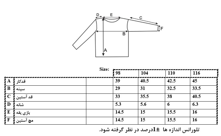 اطلاعات سایزبندی