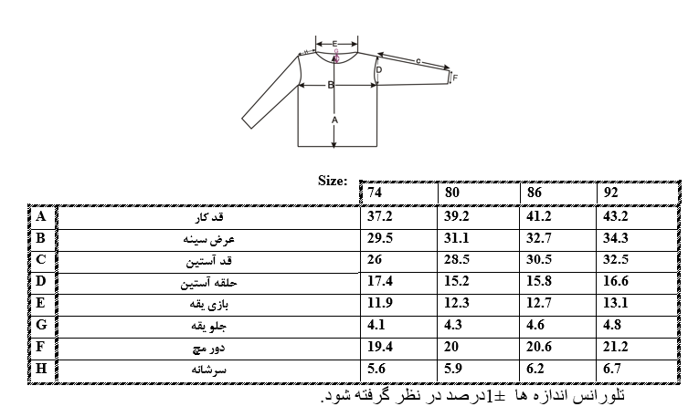 اطلاعات سایزبندی پالتو طرح پاپیون دخترانه