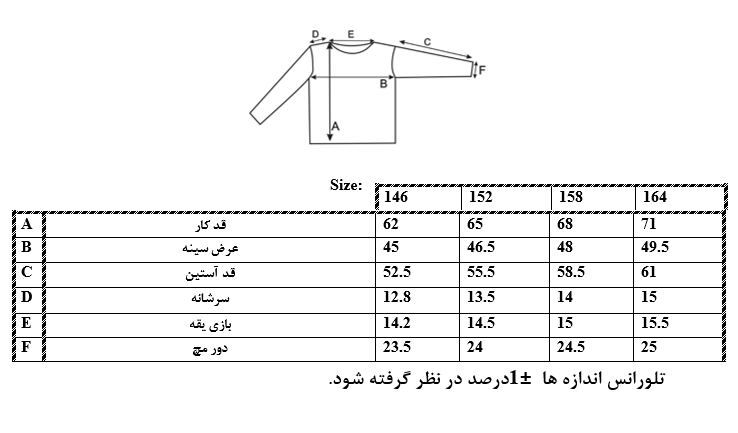 اطلاعات سایزبندی پیراهن آستین بلند پسرانه 