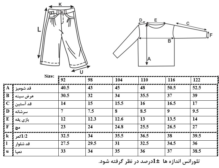 اطلاعات سایز بندی