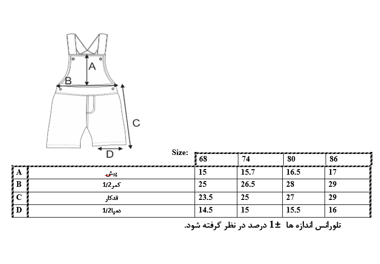 اطلاعات سایزبندی شلوارک سرهمی طرح Baby پسرانه