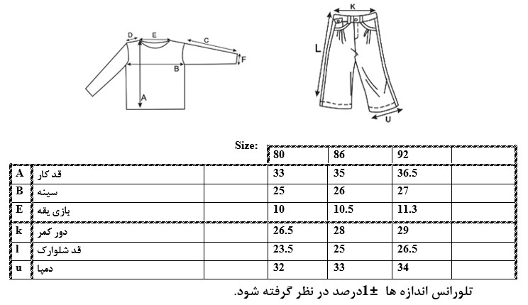 اطلاعات سایز بندی تاپ و شلوارک طرح برگ نوزاد دختر