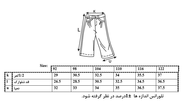 اطلاعات سایزبندی