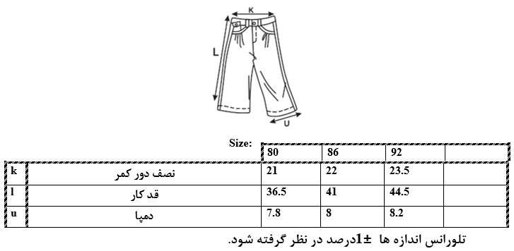 اطلاعات سایز بندی ساق طرح دار نوزاد دختر