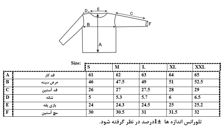 اطلاعات سایز بندی تیشرت زنانه