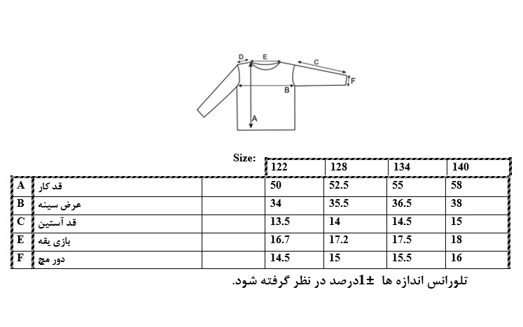 اطلاعات سایزبندی تیشرت طرح wish دخترانه