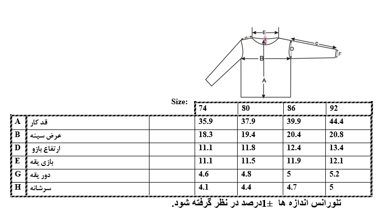 سایزبندی سارافون پاپیون دار نوزاد دختر