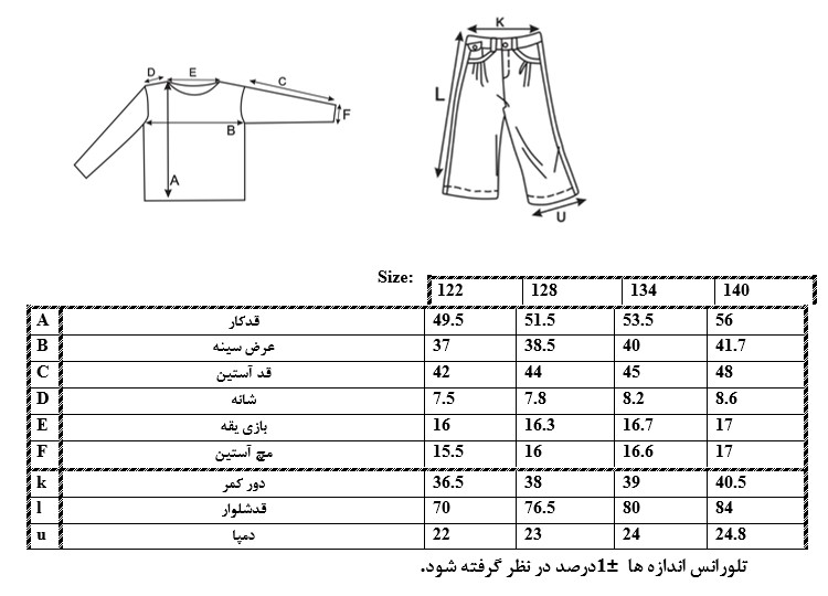 اطلاعات سایز بندی بلوز و شلوار طرح 2005 پسرانه