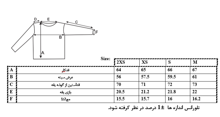 اطلاعات سایزبندی کاپشن شمعی دخترانه