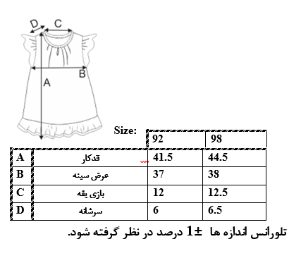 اطلاعات سایزبندی سارافون آستین پروانه دخترانه