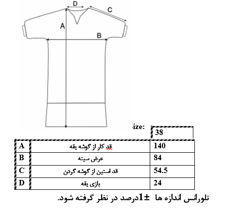 اطلاعات سایزبندی کفتان گلدوزی زنانه