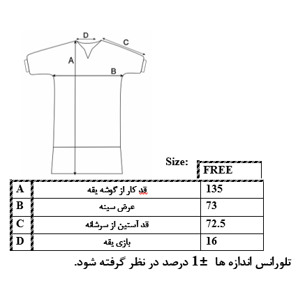 اطلاعات سایزبندی پیراهن آستین چین دار زنانه