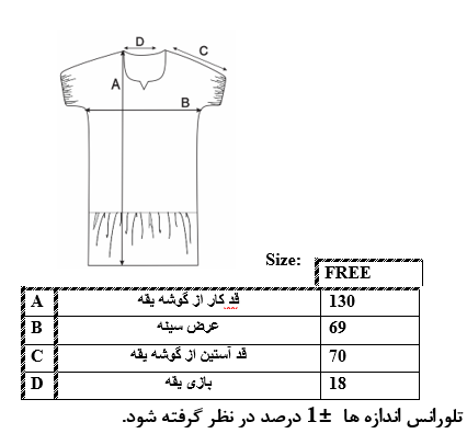 اطلاعات سایزبندی کفتان طرح گلدار زنانه