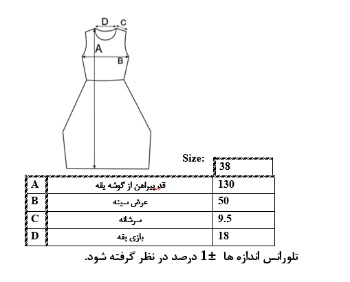 اطلاعات سایزبندی پیراهن آستین حلقه ای زنانه