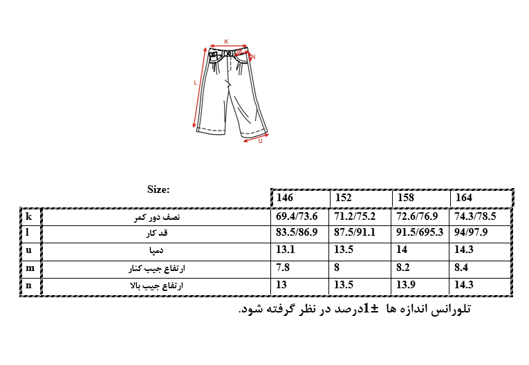 اطلاعات سایزبندی شلوار دخترانه