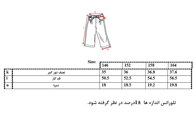 اطلاعات سایزبندی شلوارک دو جیب دخترانه