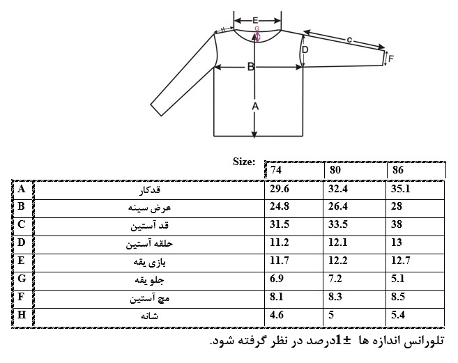 اطلاعات سایزبندی 611707