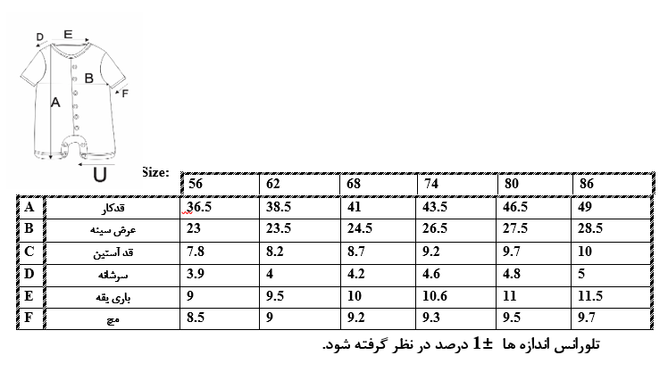 اطلاعات سایزبندی سرهمی طرحدار نوزاد دختر