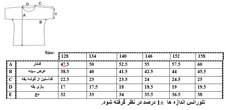 اطلاعات سایزبندی تیشرت طرح Beauty دخترانه