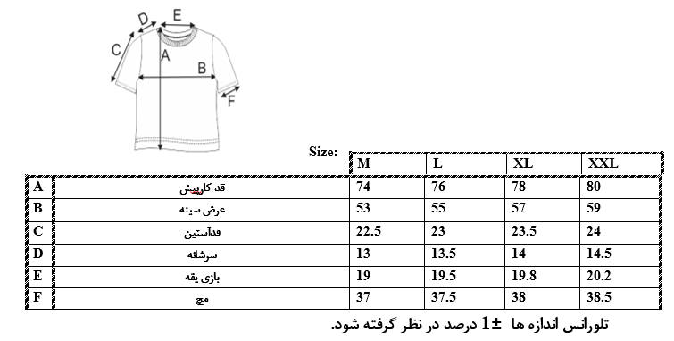 اطلاعات سایزبندی تیشرت ساده مردانه