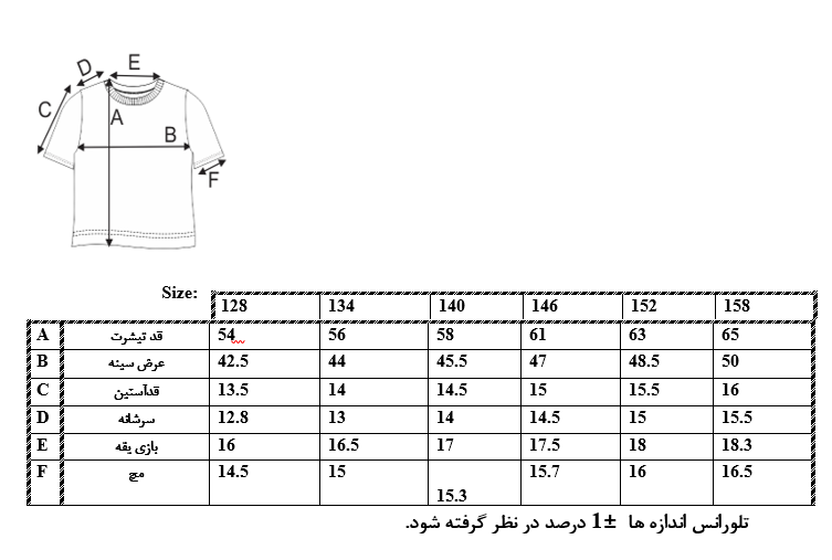 اطلاعات سایزبندی تیشرت طرح موج  پسرانه 