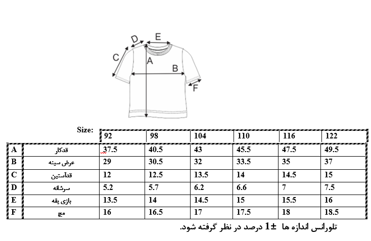 اطلاعات سایزبندی تیشرت طرح حیوانات پسرانه