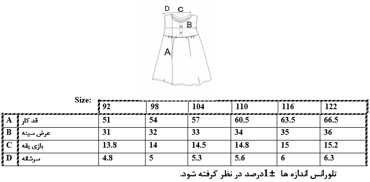 اطلاعات سایزبندی  سارافون دخترانه