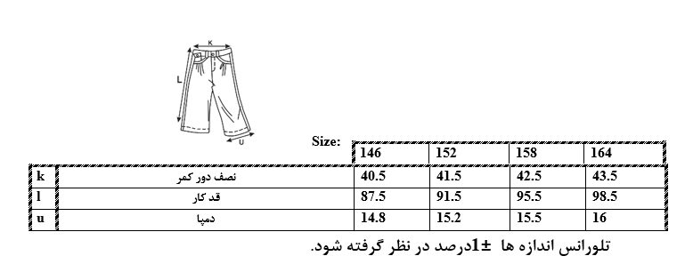 اطلاعات سایزبندی  شلوار دخترانه