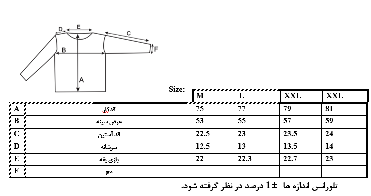 اطلاعات سایزبندی تیشرت ساده مردانه