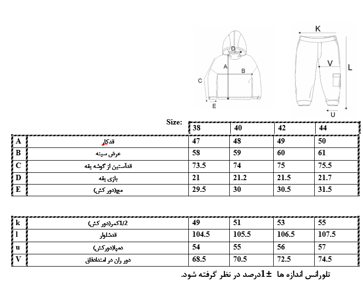 اطلاعات سایزبندی 