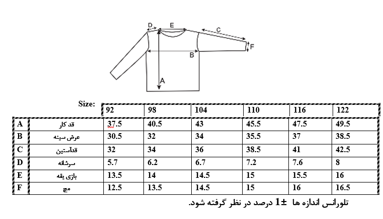 اطلاعات سایزبندی بلوز طرح حیوانات پسرانه 