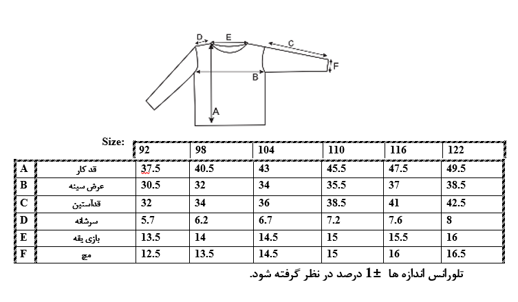 اطلاعات سایزبندی بلوز طرح خرس پسرانه