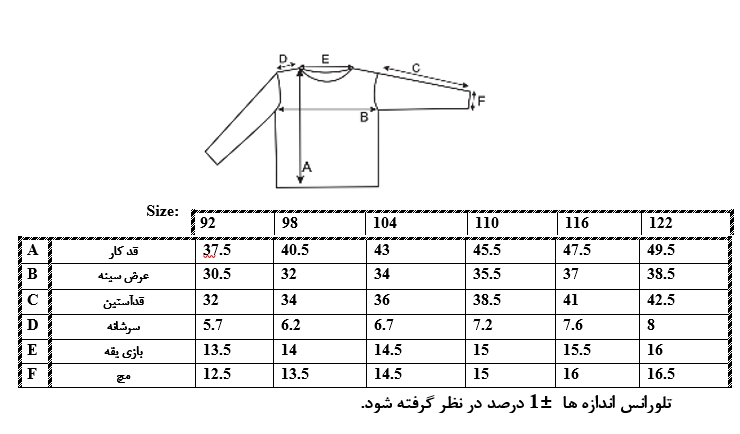 اطلاعات سایزبندی 