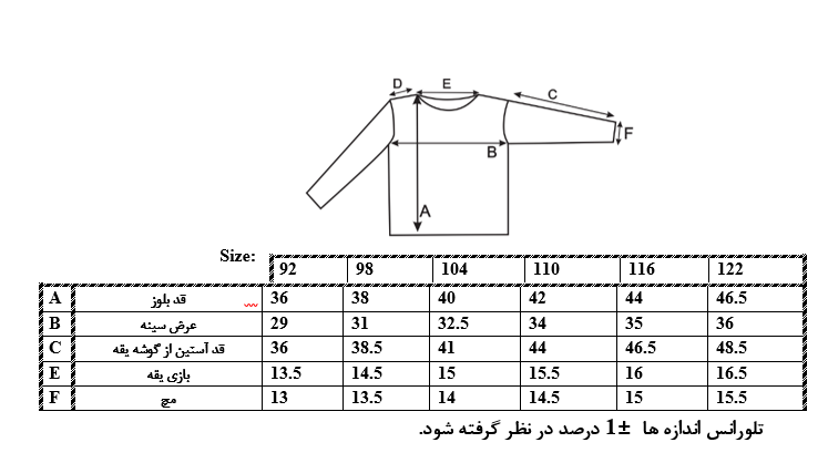 اطلاعات سایزبندی بلوز دورس طرح گربه دخترانه