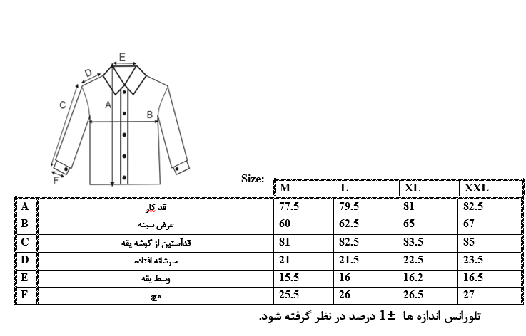 اطلاعات سایزبندی پیراهن مردانه 