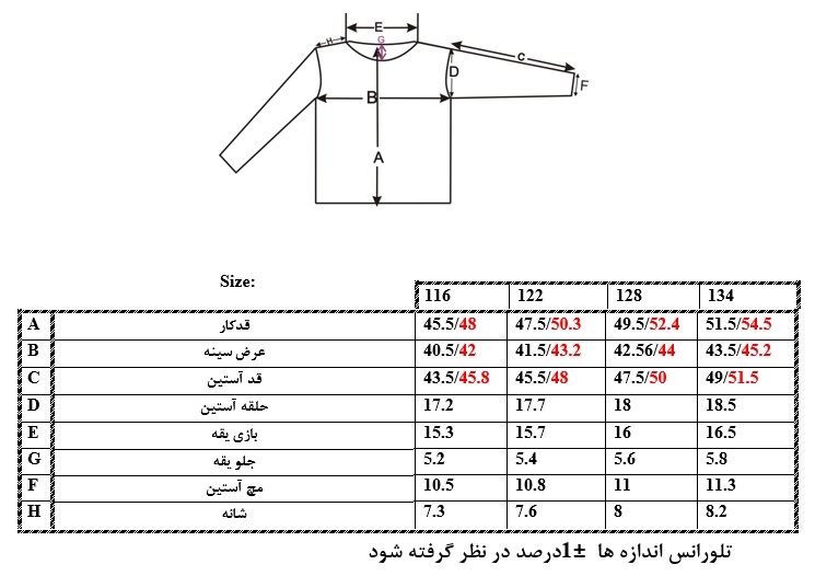 اطلاعات سایزبندی 