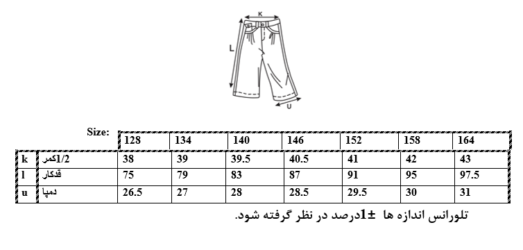  اطلاعات سایزبندی شلوار جین دخترانه