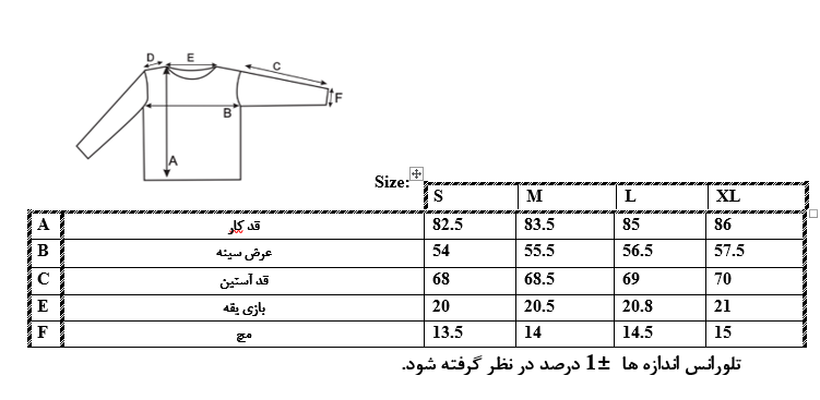 اطلاعات سایزبندی 