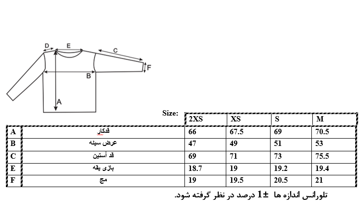 اطلاعات سایزبندی بلوز رگلان پسرانه 