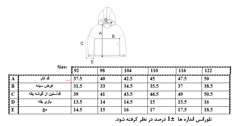 اطلاعات سایزبندی هودی طرح The Beats Workshop پسرانه