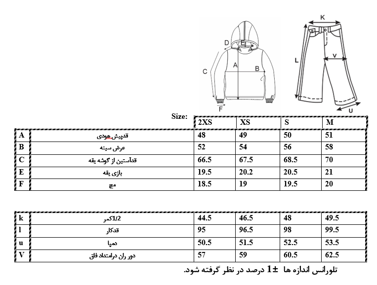 اطلاعات سایزبندی 