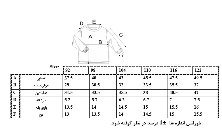 اطلاعات سایزبندی بلوز طرح Minecraft پسرانه