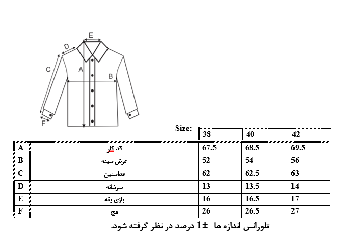 اطلاعات سایزبندی کت لایندار زنانه