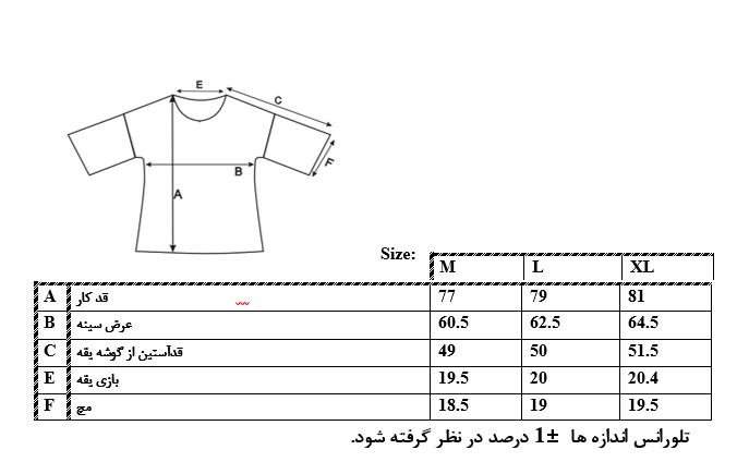 اطلاعات سایزبندی بلوز ساده مردانه