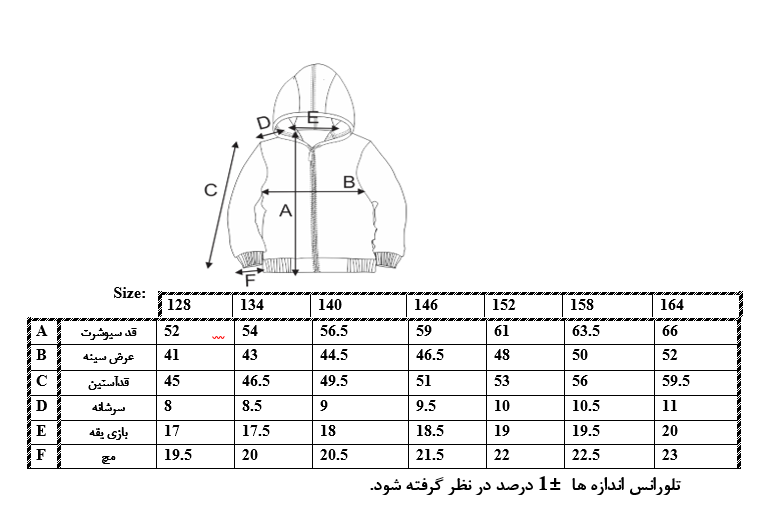 اطلاعات سایزبندی سویشرت طرح Beautiful دخترانه