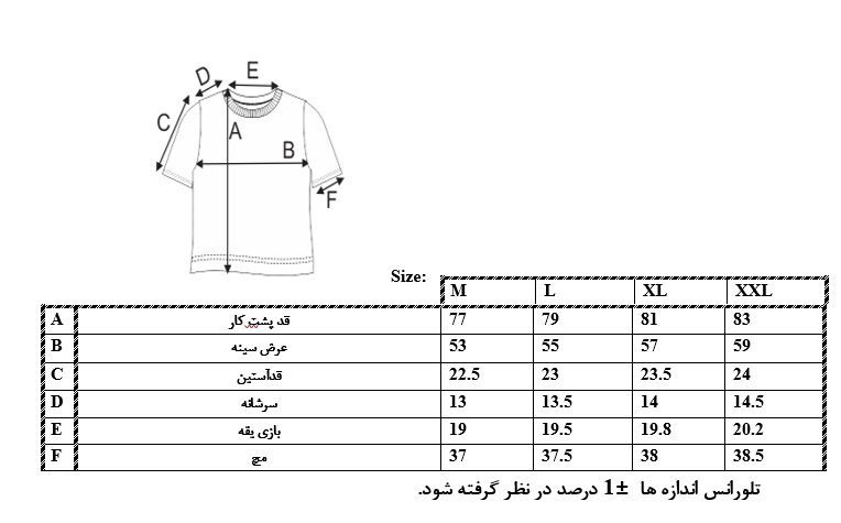 اطلاعات سایزبندی تیشرت ساده مردانه