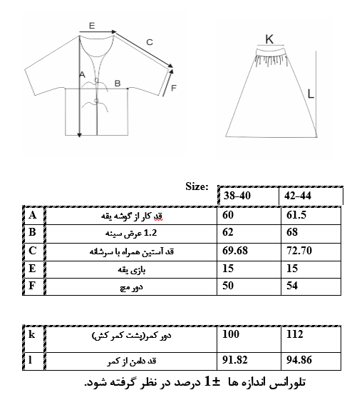 اطلاعات سایزبندی کت و دامن زنانه