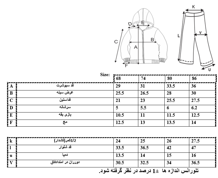 اطلاعات سایزبندی سویشرت و شلوار طرحدار نوزاد پسر