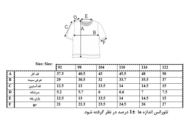 اطلاعات سایزبندی تیشرت طرح ماشین پسرانه