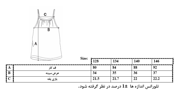 اطلاعات سایزبندی سارافون بندی گلدار دخترانه